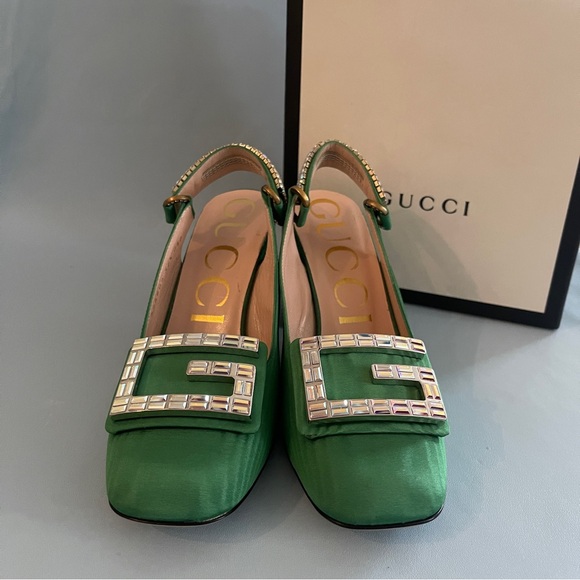 Rare Gucci Green Moire & Crystal Slingback heels 36.5 - Picture 3 of 12